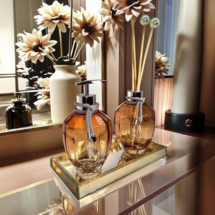 Imagem de Kit Lavabo Banheiro Completo Ambar Decoração Prata Vidro Super Luxo Presente Ambar