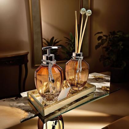 Imagem de Kit Lavabo Banheiro Completo Ambar Decoração Prata Vidro Super Luxo Presente Ambar