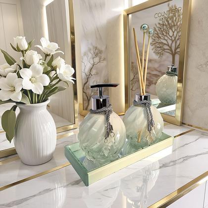 Imagem de Kit Lavabo Banheiro Completo Branco com Bandeja Luxo Decoração