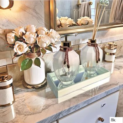 Imagem de Kit Lavabo Banheiro Completo Branco com Bandeja Luxo