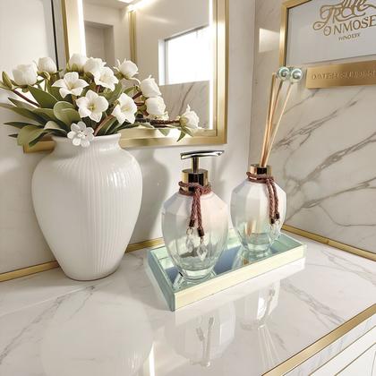 Imagem de Kit Lavabo Banheiro Completo Branco com Bandeja Luxo