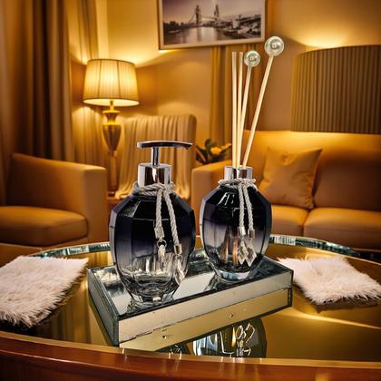 Imagem de Kit Lavabo Banheiro Completo Preto com Bandeja Luxo Decoração Prata