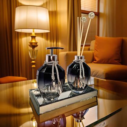 Imagem de Kit Lavabo Banheiro Completo Preto com Bandeja Luxo Decoração Prata