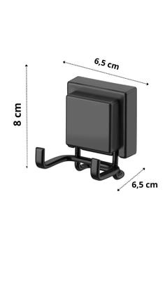 Imagem de kit lavabo banheiro preto fosco ventosa 03 peças Future Porta toalha duplo, papeleira, cabide