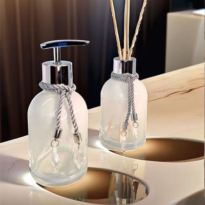 Imagem de Kit Lavabo Branco Decoração Completo De Vidro Luxo Difusor Saboneteira Banheiro Premium