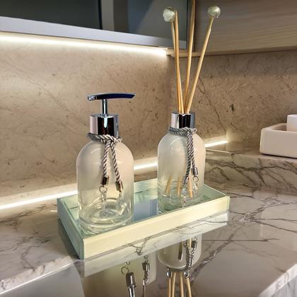 Imagem de Kit Lavabo Branco Decoração Completo De Vidro Luxo Difusor Saboneteira Banheiro Premium