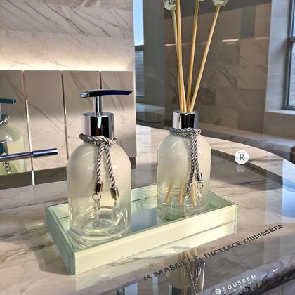 Imagem de Kit Lavabo Branco Decoração Completo De Vidro Luxo Difusor Saboneteira Banheiro Premium