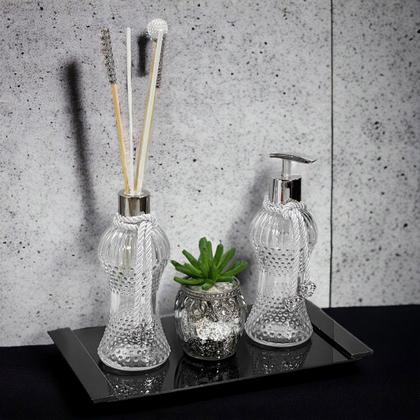 Imagem de Kit Lavabo Cintura Vidro Sabonete Difusor 230ml Bandeja Luxo