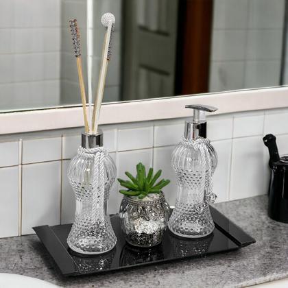 Imagem de Kit Lavabo Cintura Vidro Sabonete Difusor 230ml Bandeja Luxo