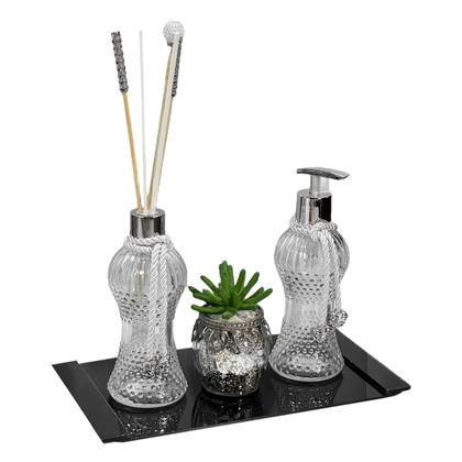 Imagem de Kit Lavabo Cintura Vidro Sabonete Difusor 230ml Bandeja Luxo
