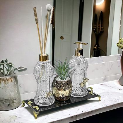 Imagem de Kit Lavabo Cintura Vidro Sabonete Difusor 230ml Base 25x10