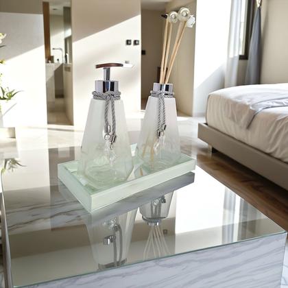 Imagem de Kit Lavabo Completo Branco Com Bandeja Vidro Super Luxo Difusor Banheiro Aromatizador