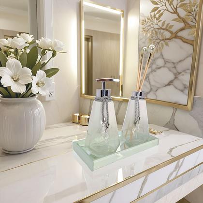 Imagem de Kit Lavabo Completo Branco Com Bandeja Vidro Super Luxo Difusor Banheiro Aromatizador