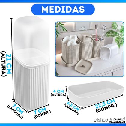Imagem de Kit Lavabo Completo Com Bandeja Decoração Banheiro Dispenser Porta Escovas Algodão
