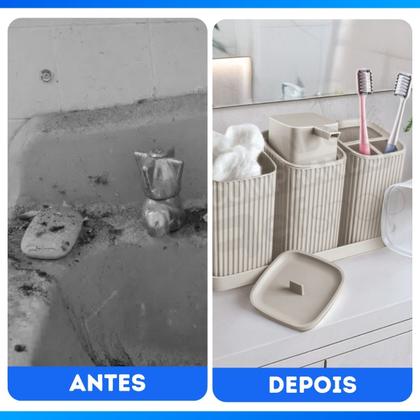 Imagem de Kit Lavabo Completo Com Bandeja Decoração Banheiro Dispenser Porta Escovas Algodão