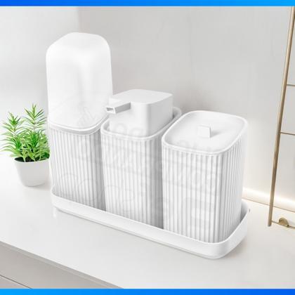 Imagem de Kit Lavabo Completo Com Bandeja Decoração Banheiro Dispenser Porta Escovas Algodão