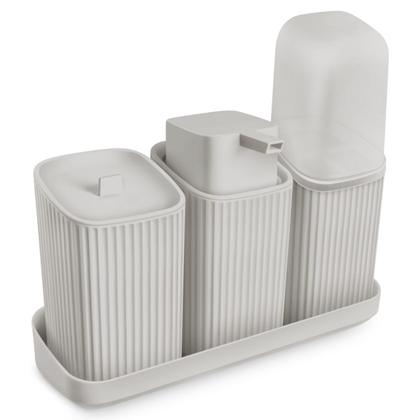 Imagem de Kit Lavabo Completo Com Bandeja Decoração Banheiro Dispenser Porta Escovas Algodão