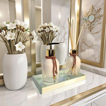 Imagem de Kit Lavabo Completo Luxo Branco Bandeja Banheiro Decoração Presente Decoração