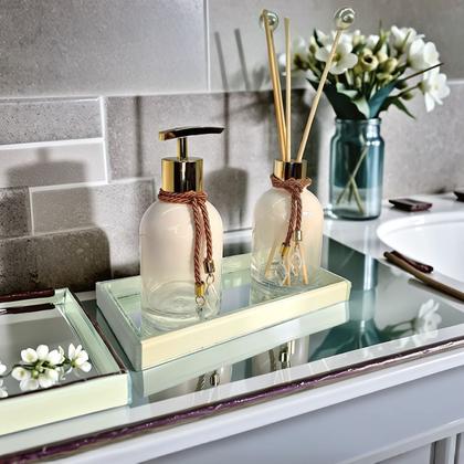 Imagem de Kit Lavabo Completo Luxo Branco Bandeja Banheiro Decoração Presente Decoração