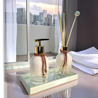 Imagem de Kit Lavabo Completo Luxo Branco Bandeja Banheiro Decoração Presente Decoração