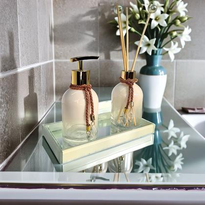 Imagem de Kit Lavabo Completo Luxo Branco Bandeja Banheiro Decoração Presente Decoração