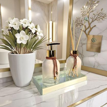 Imagem de Kit Lavabo Completo Luxo Branco Bandeja Banheiro Decoração Presente Decoração