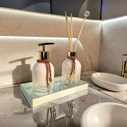 Imagem de Kit Lavabo Completo Luxo Branco Bandeja Banheiro Decoração Presente Decoração