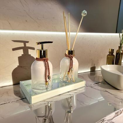 Imagem de Kit Lavabo Completo Luxo Branco Bandeja Banheiro Decoração Presente Decoração