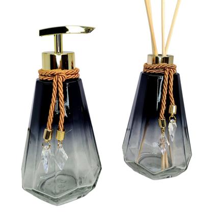 Imagem de Kit Lavabo Completo Vidro Super Luxo Saboneteira Difusor Banheiro Presente Casamento