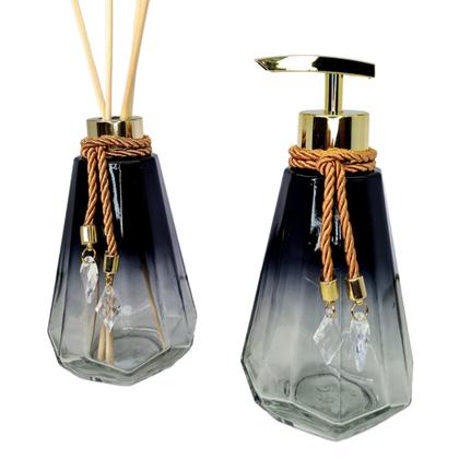 Imagem de Kit Lavabo Completo Vidro Super Luxo Saboneteira Difusor Banheiro Presente Casamento