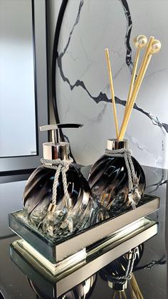 Imagem de Kit Lavabo Espiral Preto Decoração Prata Completo De Vidro Premium Presente