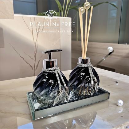 Imagem de Kit Lavabo Espiral Preto Decoração Prata Completo De Vidro Premium Presente