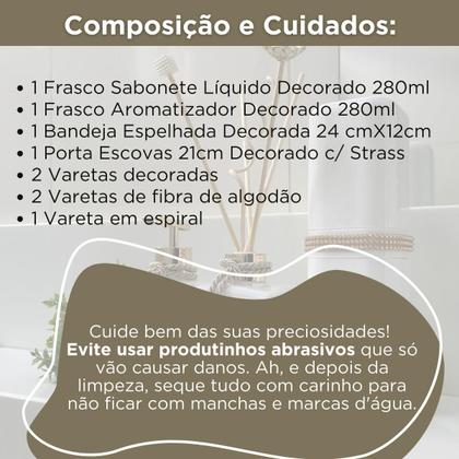 Imagem de Kit Lavabo Luxo Porta Sabonete Aromatizador Porta Escovas Bandeja Varetas Decoradas- Modelo Grécia