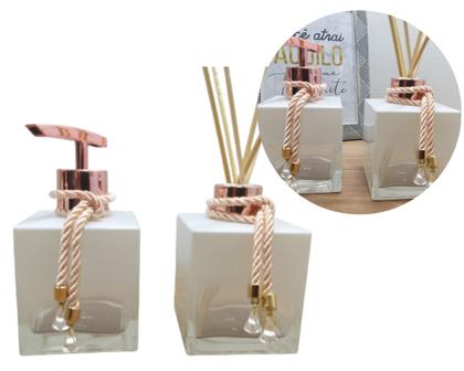 Imagem de Kit Lavabo Porta Sabonete Líquido  Aromatizador Branco Degradê e Rose Gold