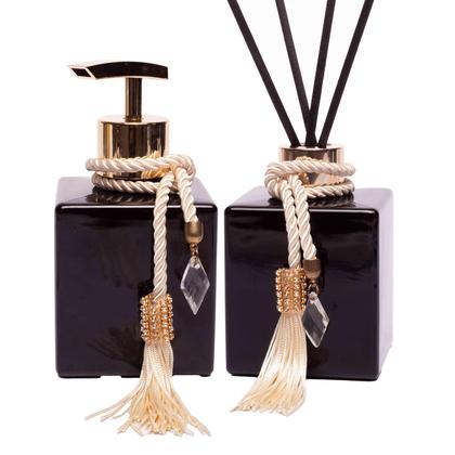 Imagem de Kit Lavabo Preto Cubo 250ml Com Enfeite Sabonete E Difusor