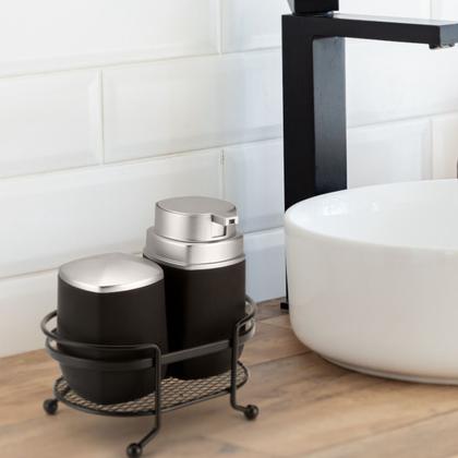 Imagem de Kit Lavabo Saboneteira Porta Algodão Multiuso Com Bandeja