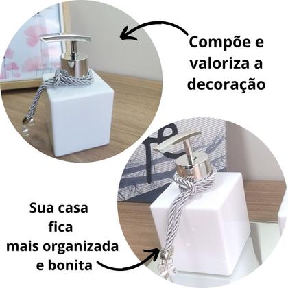Imagem de Kit Lavabo Saboneteira Porta Sabonete Líquido Aromatizador Difusor Porta Escova De Dentes Pincel Maquiagem-Organizadores Jogo Banheiro-Branco e Prata