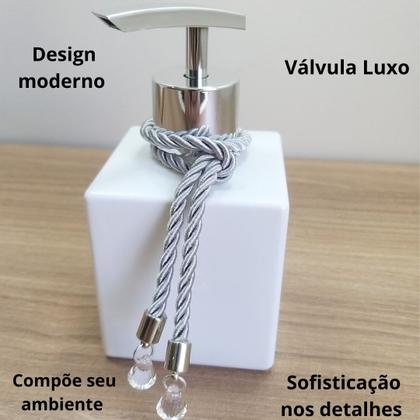 Imagem de Kit Lavabo Saboneteira Porta Sabonete Líquido Aromatizador Difusor Porta Escova De Dentes Pincel Maquiagem-Organizadores Jogo Banheiro-Branco e Prata