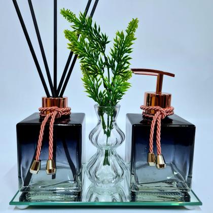 Imagem de Kit Lavabo Vasinho Cristal Saboneteira, Difusor E Acessórios