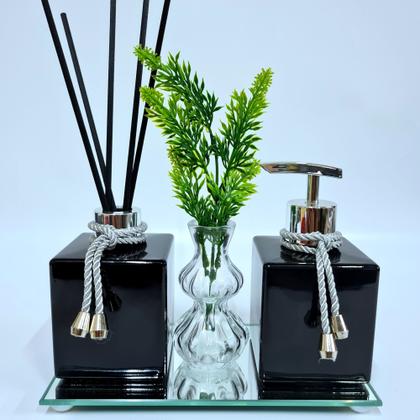 Imagem de Kit Lavabo Vasinho Cristal Saboneteira, Difusor E Acessórios