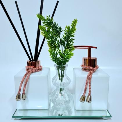 Imagem de Kit Lavabo Vasinho Cristal Saboneteira, Difusor E Acessórios