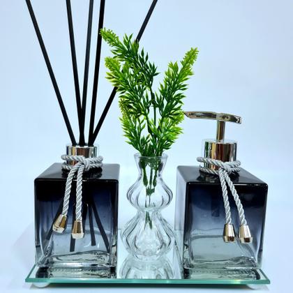 Imagem de Kit Lavabo Vasinho Cristal Saboneteira, Difusor E Acessórios