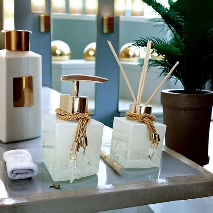 Imagem de Kit Lavabo Vidro Completo Com Difusor e Saboneteira Luxo 