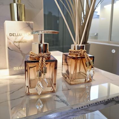 Imagem de Kit Lavabo Vidro Super Luxo  Difusor Banheiro Saboneteira Vidro