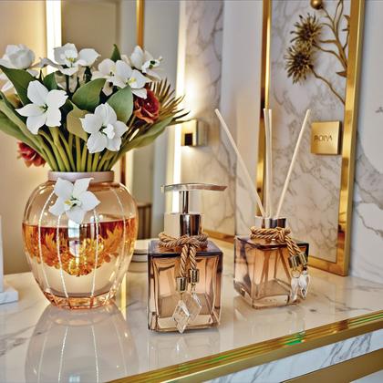 Imagem de Kit Lavabo Vidro Super Luxo  Difusor Banheiro Saboneteira Vidro