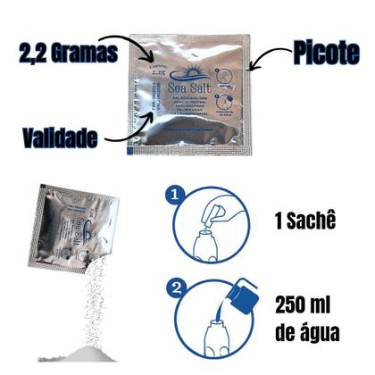 Imagem de Kit Lavagem Nasal Garrafinha 250ml Cânula + Sal c/30 Sachês