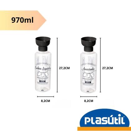 Imagem de Kit Lavanderia 2 Potes Sabão Liquido e Amaciante 970ml Plasútil