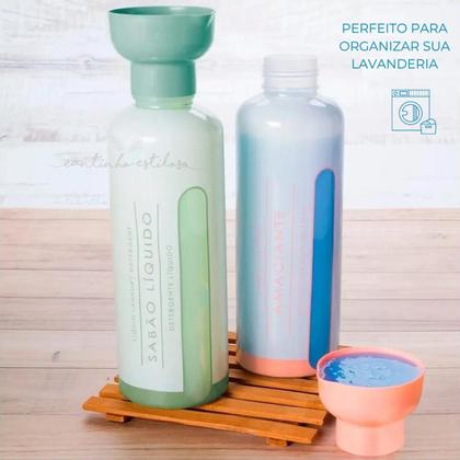 Imagem de Kit lavanderia colorido - porta sabao liquido amaciante e alvejante