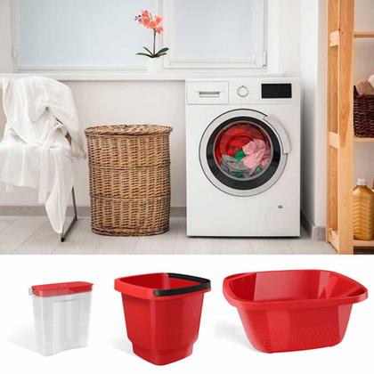 Imagem de Kit Lavanderia Lava Roupas Com Bacia Balde E Porta Sabão Em Pó UZ Cores