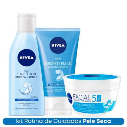 Imagem de Kit Leite de Limpeza 2 em 1 + Sabonete Equilibrio Nutritivo + Creme Nutritivo 100g Nivea